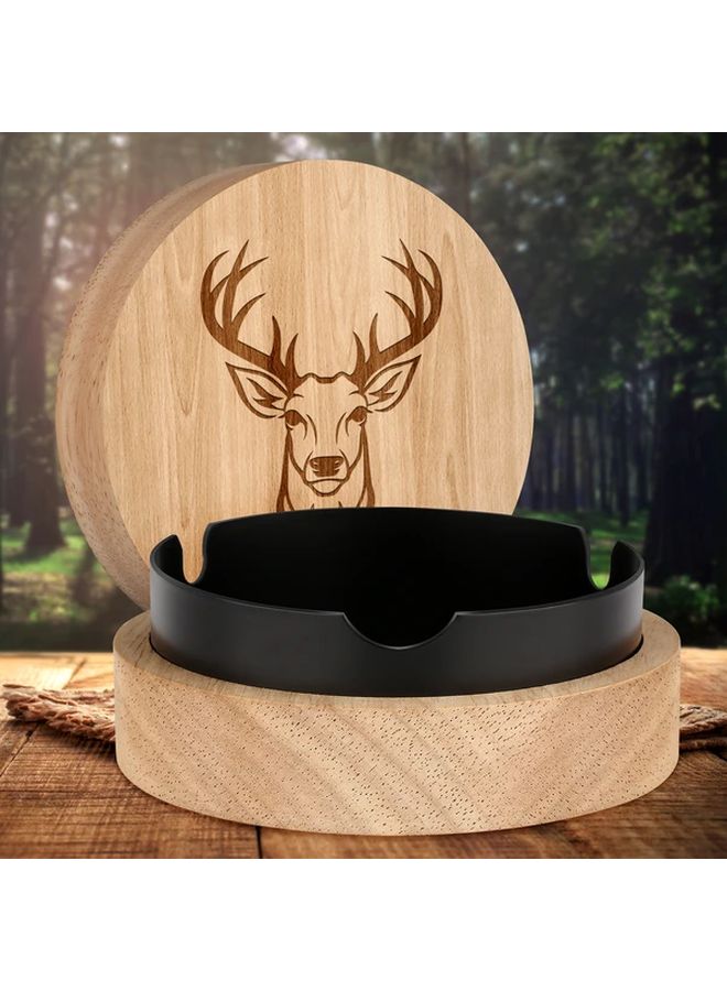 مطفأة سجائر خشبية ذهبية بغطاء وبطانة من الفولاذ المقاوم للصدأ، مقاومة للروائح ومحمولة للسيارة والمنزل والمكتب - Image 3