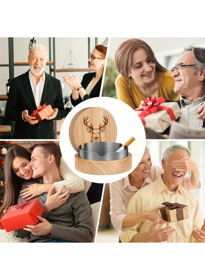 مطفأة سجائر خشبية ذهبية بغطاء وبطانة من الفولاذ المقاوم للصدأ، مقاومة للروائح ومحمولة للسيارة والمنزل والمكتب - Image 5