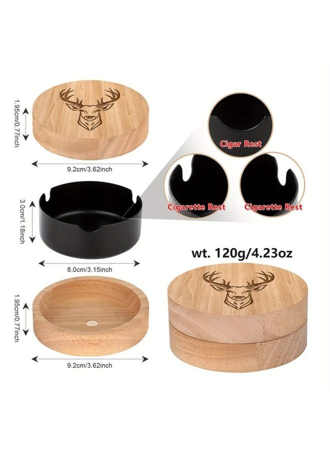 مطفأة سجائر خشبية ذهبية بغطاء وبطانة من الفولاذ المقاوم للصدأ، مقاومة للروائح ومحمولة للسيارة والمنزل والمكتب - Image 4