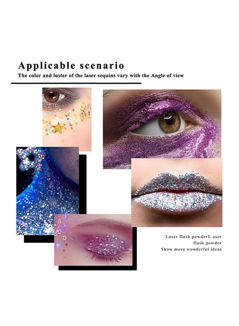 مايلمي 4 ألوان من جل بريق الوجه والجسم للحفلات، جل بريق الجسم، جل بريق الوجه والجسم لمكياج حفلات المغنيين، جل لامع ثلاثي الأبعاد يدوم طويلاً مع ترتر سميك للعين والشفاه والشعر والأظافر (فضي + وردي + ذهبي + أزرق) - Image 4