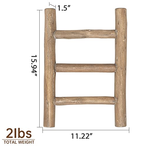 FUIN Fully Assembled Wooden Tea Towel Ladder, Mini Ladder Towel Rack Display Hanger, Small Rustic Farmhouse Tea Towel Stand Holder for Country Bathroom Decor, Brown - Image 4