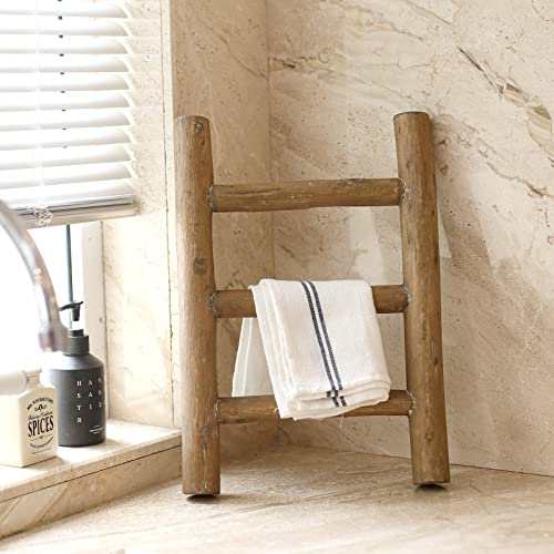 FUIN Fully Assembled Wooden Tea Towel Ladder, Mini Ladder Towel Rack Display Hanger, Small Rustic Farmhouse Tea Towel Stand Holder for Country Bathroom Decor, Brown - Image 5