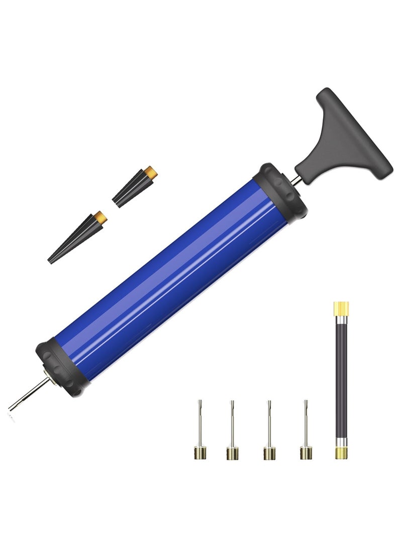 Goolsky Portable Manual Air Pump Kit, PVC Ball Pump Inflator with Needle, Nozzle, Extension Hose for Soccer Basketball Football Volleyball Water Polo Rugby Exercise Sports Ball Balloon Swim Inflatables, Blue, Without Battery - Image 1