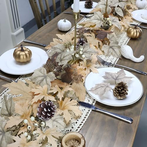 CHEAWRTZ Realistic Fall Garland with Lights, 6 FT Real Touch Feel Leaves Garland with Berries Pine Cones, Fall Decorations for Home Thanksgiving Halloween Decorations Indoor Farmhouse Porch Fireplace - Image 5