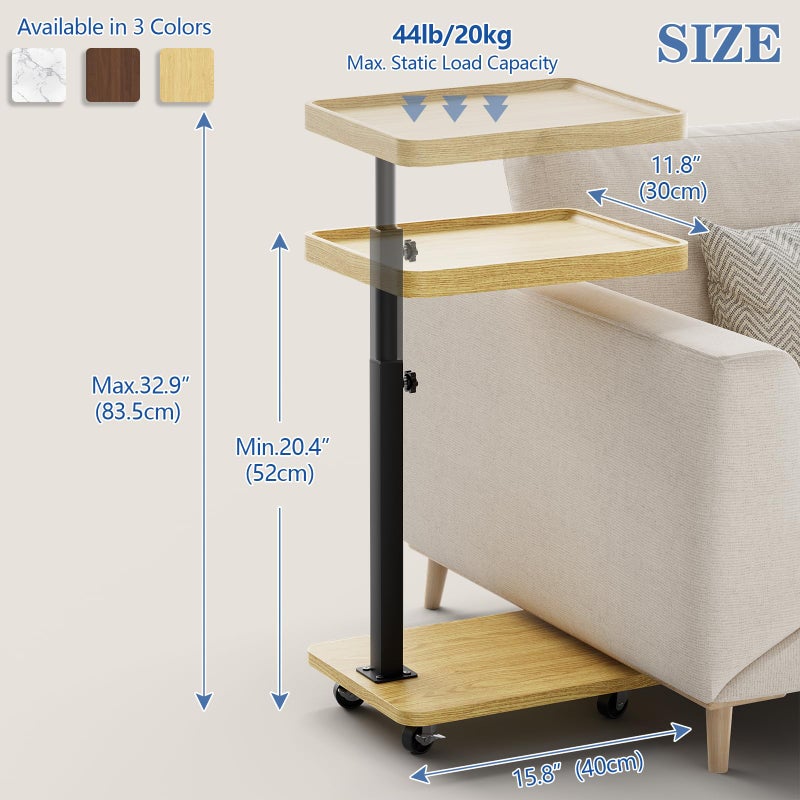 Katrawu Tv Tray,Adjustable Height C Shaped End Side Table for Eating on Couch That Slide Under,360Â°Swivel Sofa Snack Dinner Table with Wheels for Living Room and Bedroom, Bed,Chair(Oak+Black) - Image 3