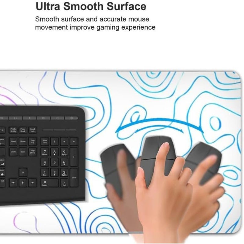Wave Pattern Large Gaming Mouse Pad with Stitched Edges Extended Cloth Surface Mousepad Non-Slip Rubber Base Water-Resistant Keyboard Pad Black and White - Image 5