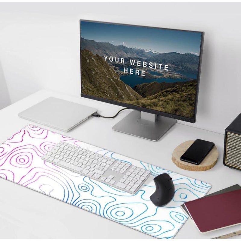 Wave Pattern Large Gaming Mouse Pad with Stitched Edges Extended Cloth Surface Mousepad Non-Slip Rubber Base Water-Resistant Keyboard Pad Black and White - Image 3