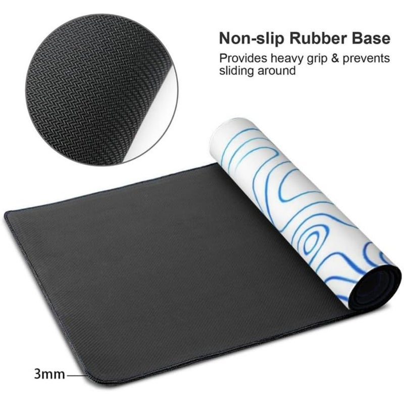 Wave Pattern Large Gaming Mouse Pad with Stitched Edges Extended Cloth Surface Mousepad Non-Slip Rubber Base Water-Resistant Keyboard Pad Black and White - Image 4