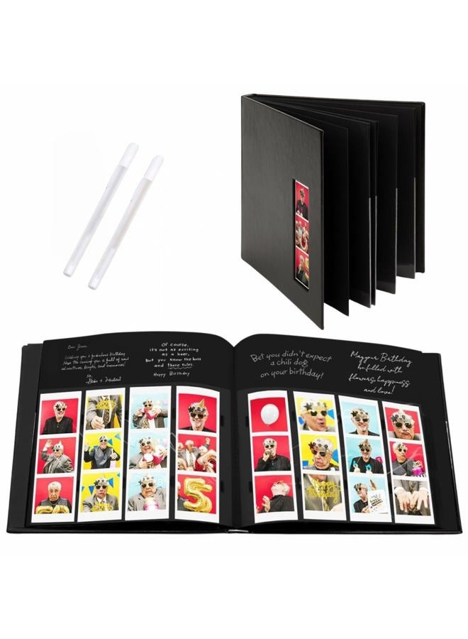 pbf PHOTO BOOTH FRAMES Black Cover Wedding Memory Guest Book Album DIY Picture Scrapbook with 2x6 Inch Strip Inserts - 40 Black Pages - Image 1