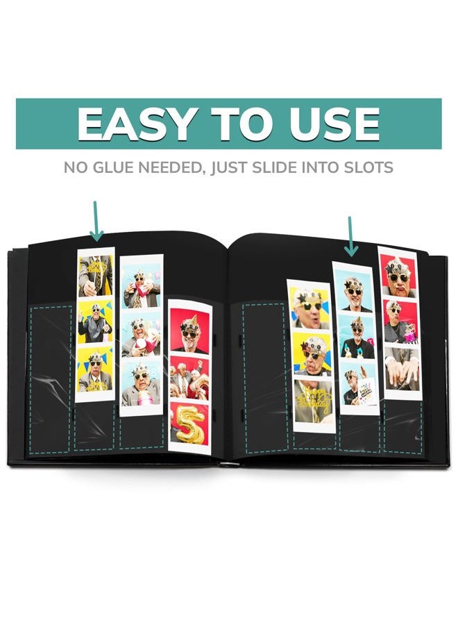 pbf PHOTO BOOTH FRAMES Black Cover Wedding Memory Guest Book Album DIY Picture Scrapbook with 2x6 Inch Strip Inserts - 40 Black Pages - Image 5