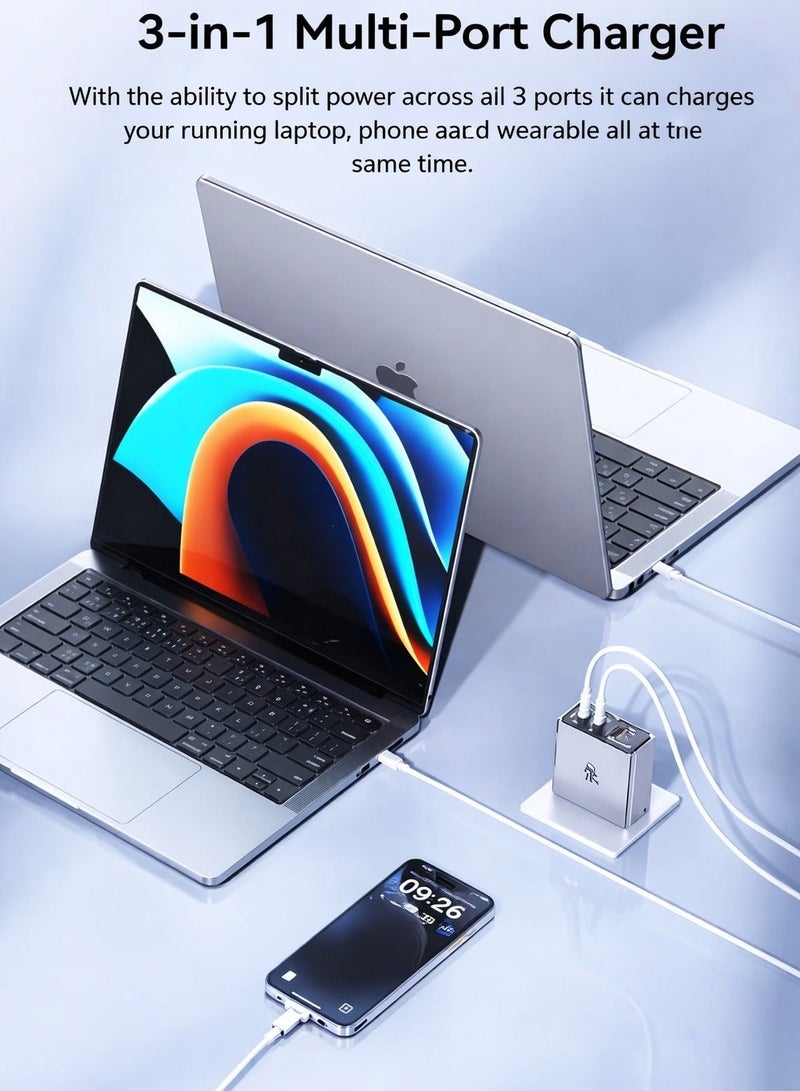 ريد ماجيك شاحن ريد ماجيك السريع 100 واط، بتصميم صغير مع ثلاث مخارج، ودبابيس قابلة للطي، مناسب لهواتف ريد ماجيك أسترا , نوفا، والآيباد، والأجهزة اللوحية، والماك بوك، واللابتوبات - مع السلك - منفذ امريكي - Image 2