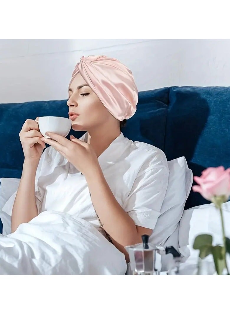 Goolsky 1pc Elegant Satin Ruched Bonnet Double Layer Knotted Elastic Turban Soft Shower Cap Sleeping Night Hat Hair Bonnet - Image 5