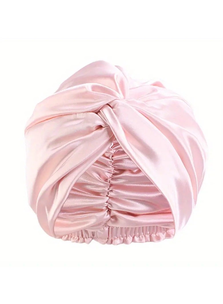 Goolsky 1pc Elegant Satin Ruched Bonnet Double Layer Knotted Elastic Turban Soft Shower Cap Sleeping Night Hat Hair Bonnet - Image 2