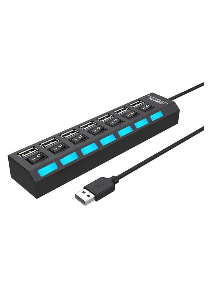 Green Tiger Multi Port USB Splitter, 7-Ports USB 2.0 Hub USB Data Adapter with On/Off Individual LEDs Switch Compatible for Macbook, Mac Pro/mini, For iMac, Notebook PC, USB Flash Drives, and Mobile HDD - Image 1