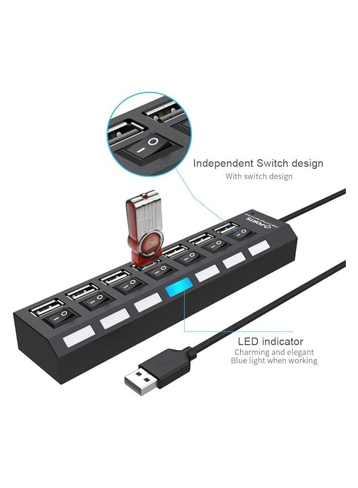 Green Tiger Multi Port USB Splitter, 7-Ports USB 2.0 Hub USB Data Adapter with On/Off Individual LEDs Switch Compatible for Macbook, Mac Pro/mini, For iMac, Notebook PC, USB Flash Drives, and Mobile HDD - Image 2