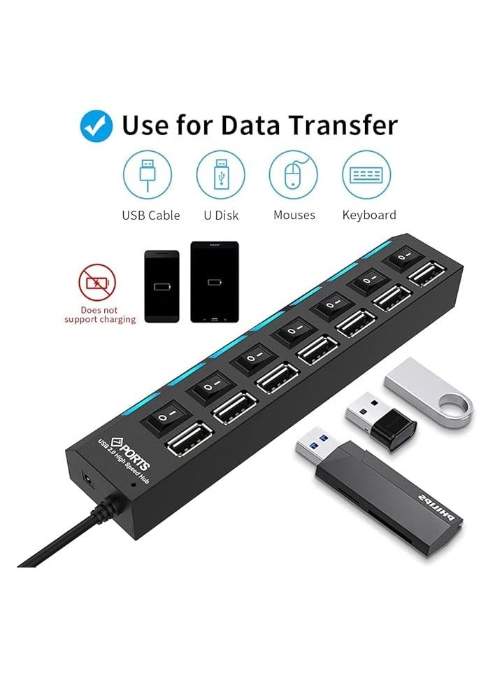 Green Tiger Multi Port USB Splitter, 7-Ports USB 2.0 Hub USB Data Adapter with On/Off Individual LEDs Switch Compatible for Macbook, Mac Pro/mini, For iMac, Notebook PC, USB Flash Drives, and Mobile HDD - Image 3