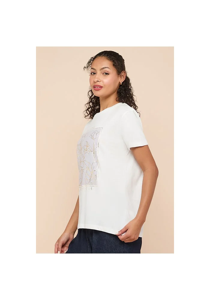 أر أند بي Foil Print T-Shirt with Crew Neck and Short Sleeves