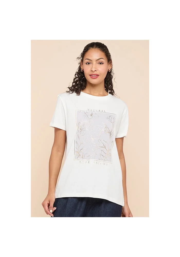 أر أند بي Foil Print T-Shirt with Crew Neck and Short Sleeves
