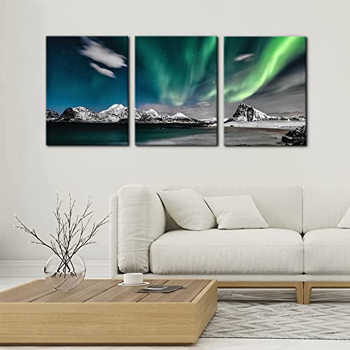 Pacimo Canvas Wall Art Aurora Scenery Painting for Living Room Decoration Natural Landscape Canvas Paintings 3 Piece Bedroom Home Office Decor Stretched Framed Ready to Hang - 12" x 16" x 3 - Image 2