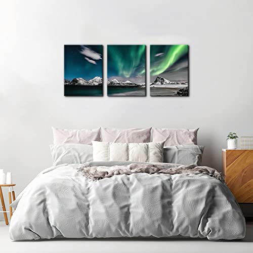 Pacimo Canvas Wall Art Aurora Scenery Painting for Living Room Decoration Natural Landscape Canvas Paintings 3 Piece Bedroom Home Office Decor Stretched Framed Ready to Hang - 12" x 16" x 3 - Image 3