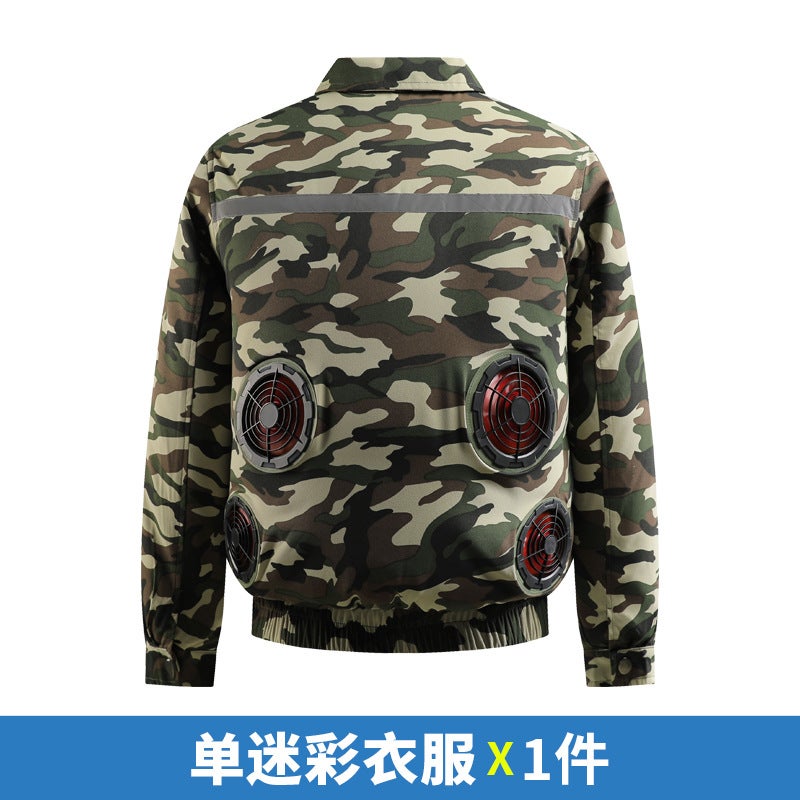 4-Hole Large Fan Air-Conditioned Clothing Summer Cooling and Refrigeration Reflective Sun Protection Clothing with Fan Outdoor Labor Protection Work Clothes Camouflage singlet does not include accessories