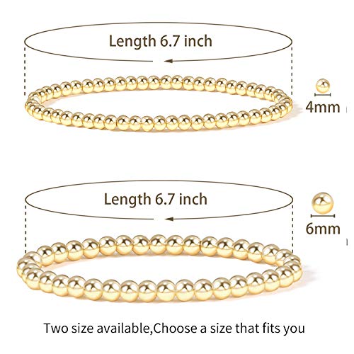 Badu Gold Bead Bracelet for Women 14K Gold Plated Bead Ball Bracelet Stretchable Elastic Hypoallergenic Bohemian Stackable Bracelet（Small） - Image 2