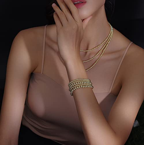 Badu Gold Bead Bracelet for Women 14K Gold Plated Bead Ball Bracelet Stretchable Elastic Hypoallergenic Bohemian Stackable Bracelet（Small） - Image 5