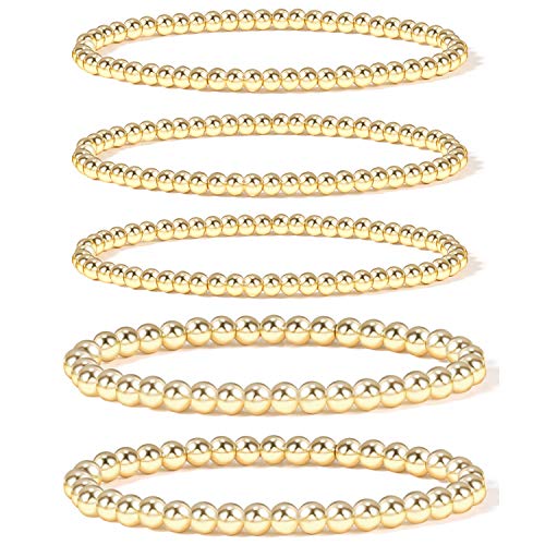 Badu Gold Bead Bracelet for Women 14K Gold Plated Bead Ball Bracelet Stretchable Elastic Hypoallergenic Bohemian Stackable Bracelet（Small） - Image 1