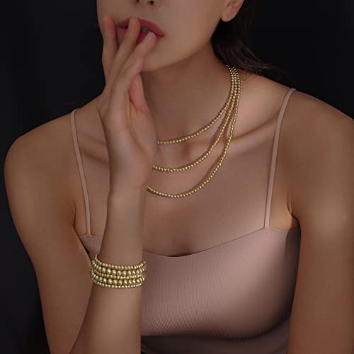 Badu Gold Bead Bracelet for Women 14K Gold Plated Bead Ball Bracelet Stretchable Elastic Hypoallergenic Bohemian Stackable Bracelet（Small） - Image 3