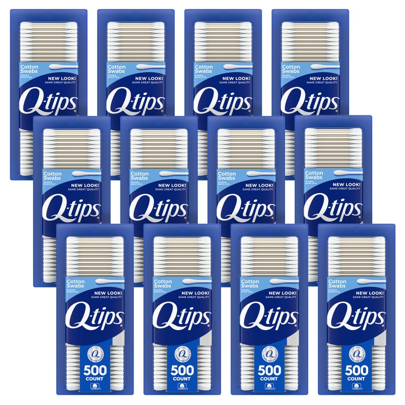 Q-tips Cotton Swabs for Hygiene and Beauty Care Original Cotton Swab Made with 100% Cotton 500 Count, Pack of 12 - Image 1