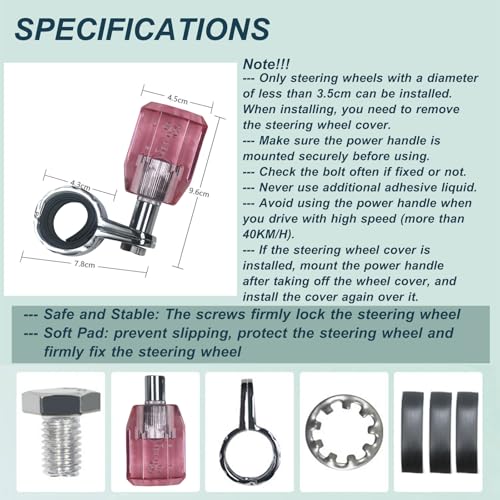 EOHMAK Car Steering Wheel Spinner Knob Acrylic Crystal Steering Wheel Booster Ball Car Power Handle Spinner Knobs Steering Wheel Aid Spinners for Cars Tractors Trucks Car Accessories(Pink) - Image 2