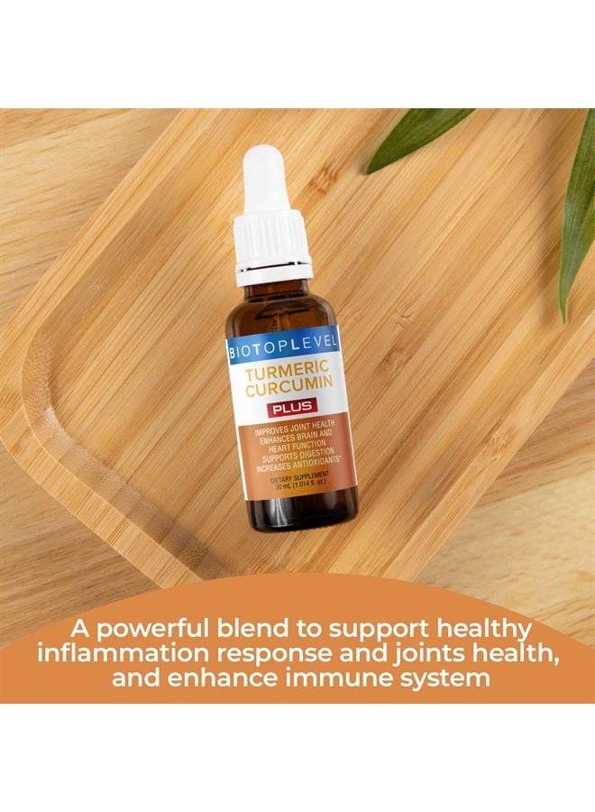 BIOTOPLEVEL Liquid Turmeric Curcumin Plus Natural Organic Black Pepper. Maximum Absorption. Supports Normal Response to Inflammation. Improves Brain Function. Enhances Immunity. Improves Digestion. - Image 3