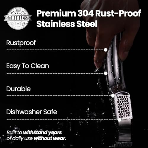 Gourmet Easy No Peeling Required Garlic Press Stainless Steel with Detachable Handle for Coarse Mincing - Premium Garlic Mincer Tool, Rust-Proof, Easy to Clean, Dishwasher Safe Garlic Crusher with 5-Year Warranty - Image 2