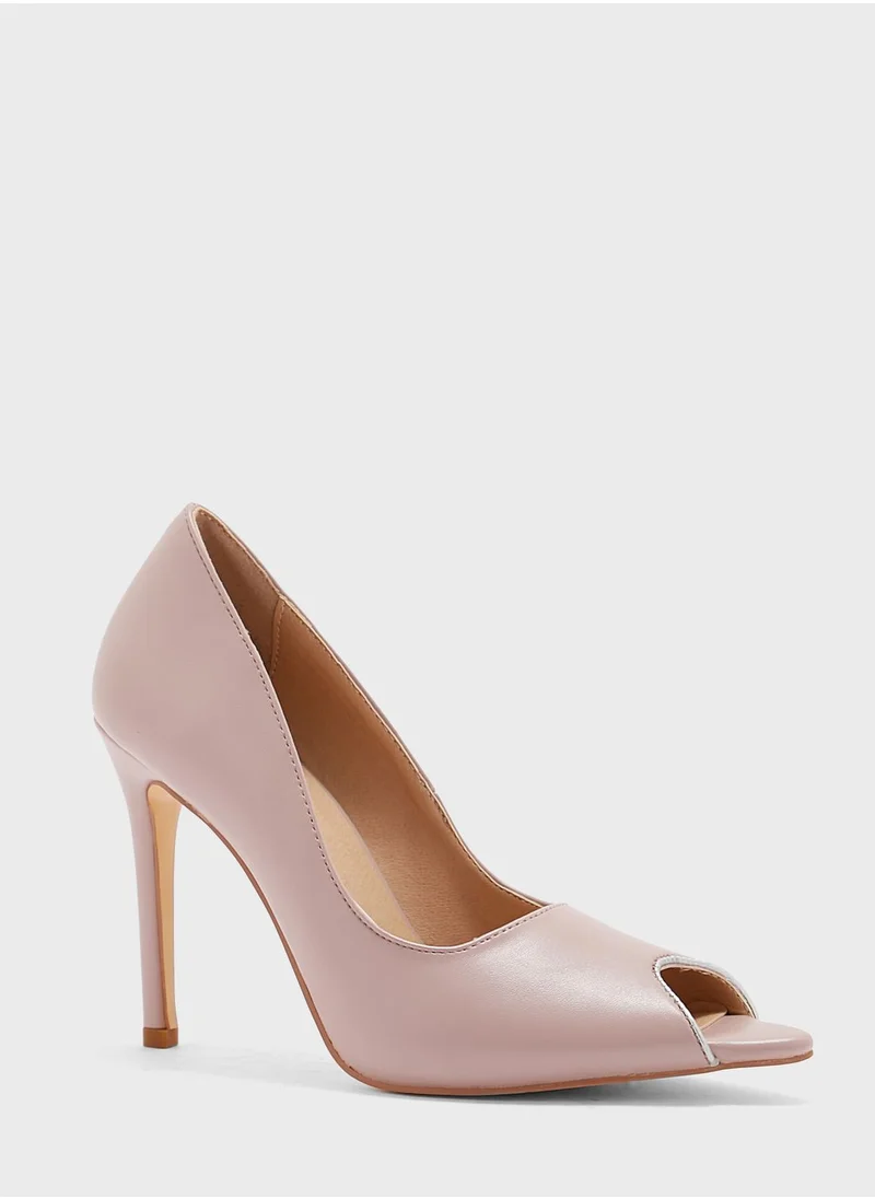 Khizana Metallic Trim Peep-toe Pointed Pump