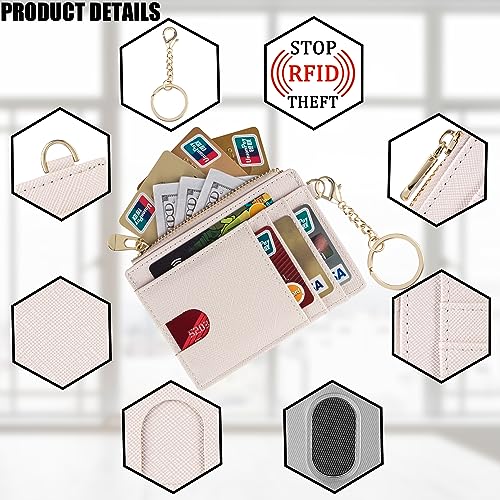 Suweibuke Slim Pocket Wallet, RFID Blocking Credit Card Holder Wallet with D-Shackle ID Window and Detachable keychain for Women (A-Beige) - Image 3