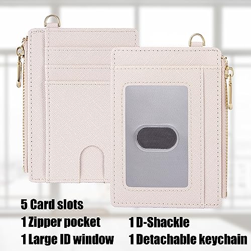 Suweibuke Slim Pocket Wallet, RFID Blocking Credit Card Holder Wallet with D-Shackle ID Window and Detachable keychain for Women (A-Beige) - Image 2