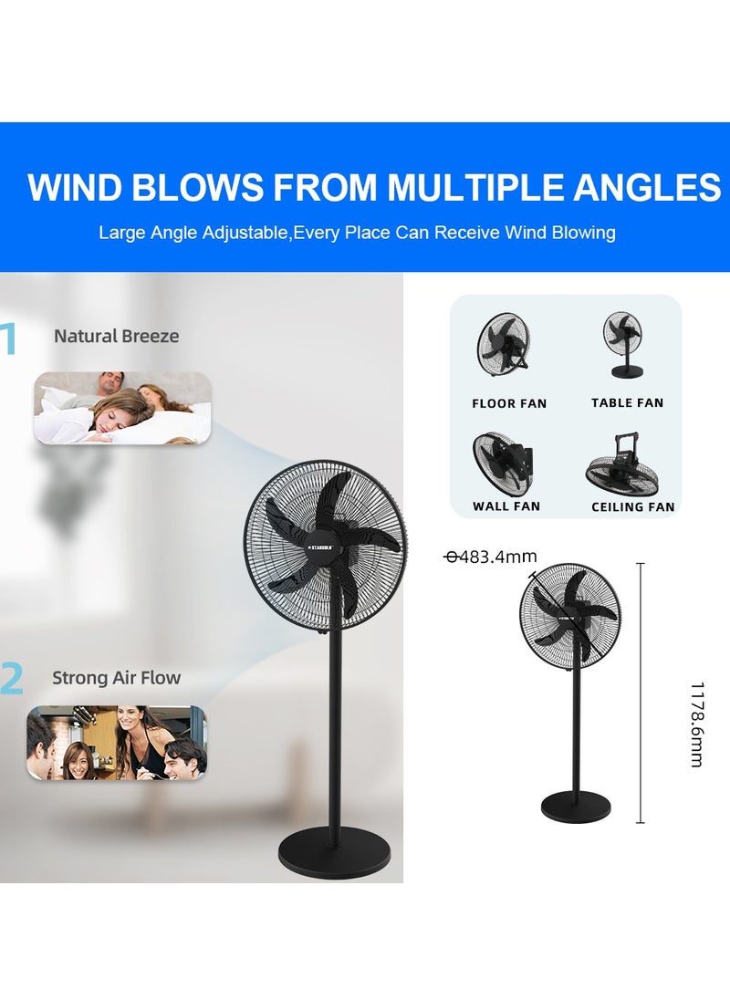 Stargold - 18 Inch Rechargeable Oscillating Fan Table Fan Wall Fan Floor Fan Ceiling Fan With 4 SMD LED Light - Image 1