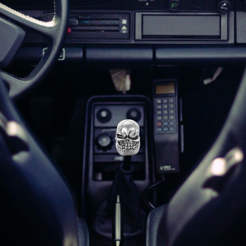Silver Skull Manual Gear Shift Knob Car Gear Lever Stick Handle Universal Fit for Manual Transmission Vehicles, Skull Head Stick Shifter Accessory for Car Interior - Image 4