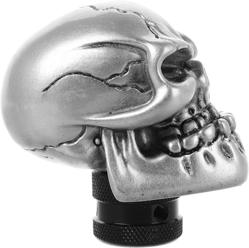 Silver Skull Manual Gear Shift Knob Car Gear Lever Stick Handle Universal Fit for Manual Transmission Vehicles, Skull Head Stick Shifter Accessory for Car Interior - Image 1