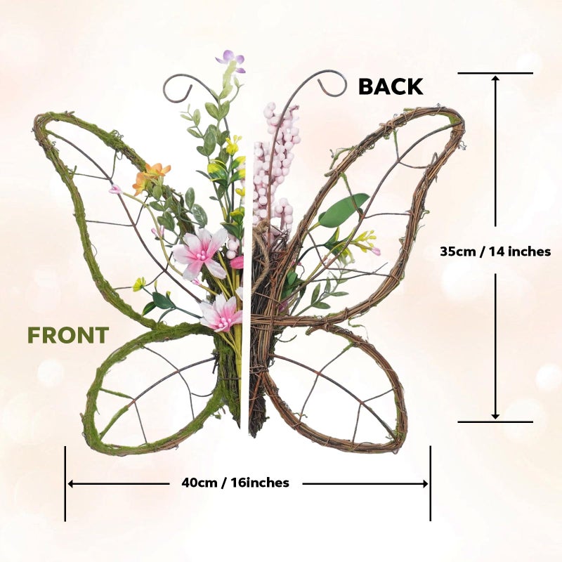 idyllic Butterfly Shaped Wreath with Pastel Berries and Floral Spring Artificial Wreaths for Front Door Decorï¼ˆPinkï¼‰ - Image 2