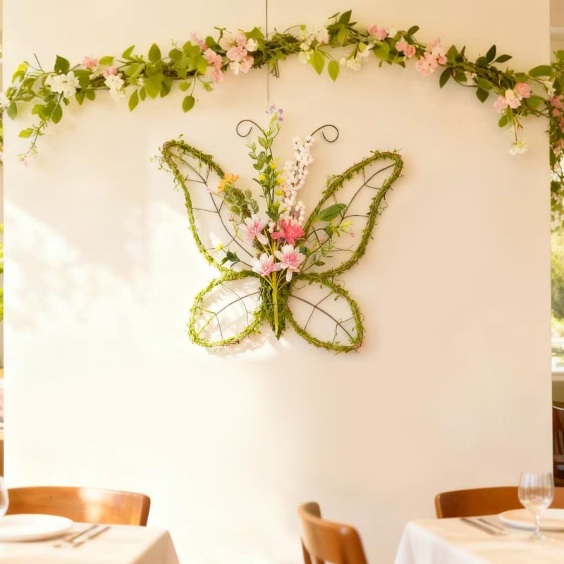 idyllic Butterfly Shaped Wreath with Pastel Berries and Floral Spring Artificial Wreaths for Front Door Decorï¼ˆPinkï¼‰ - Image 5