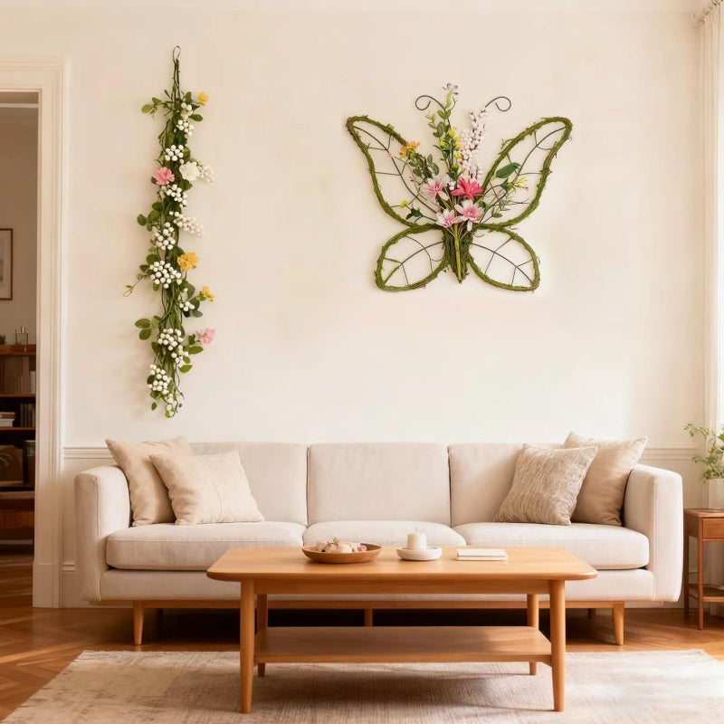 idyllic Butterfly Shaped Wreath with Pastel Berries and Floral Spring Artificial Wreaths for Front Door Decorï¼ˆPinkï¼‰ - Image 4