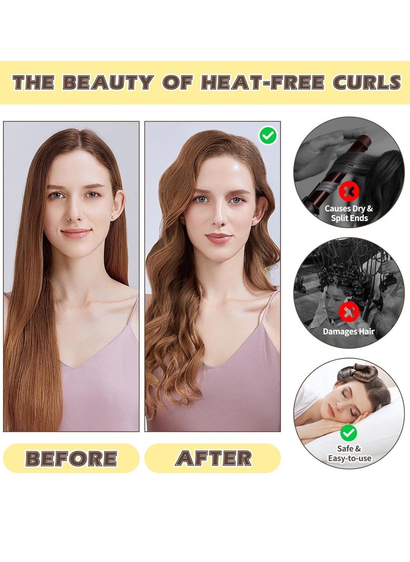 NIKITA.VIVI 4 Pcs Heatless Hair Curler Set Hair Curling No Heat Hair Curler to Sleep in Curling Rod Curlers for Short Hair Overnight Blowout Curls Rods for Hair Rods for Heatless Curls Blonde Brown Curler Headband Heatless Curling Rod  - Image 3