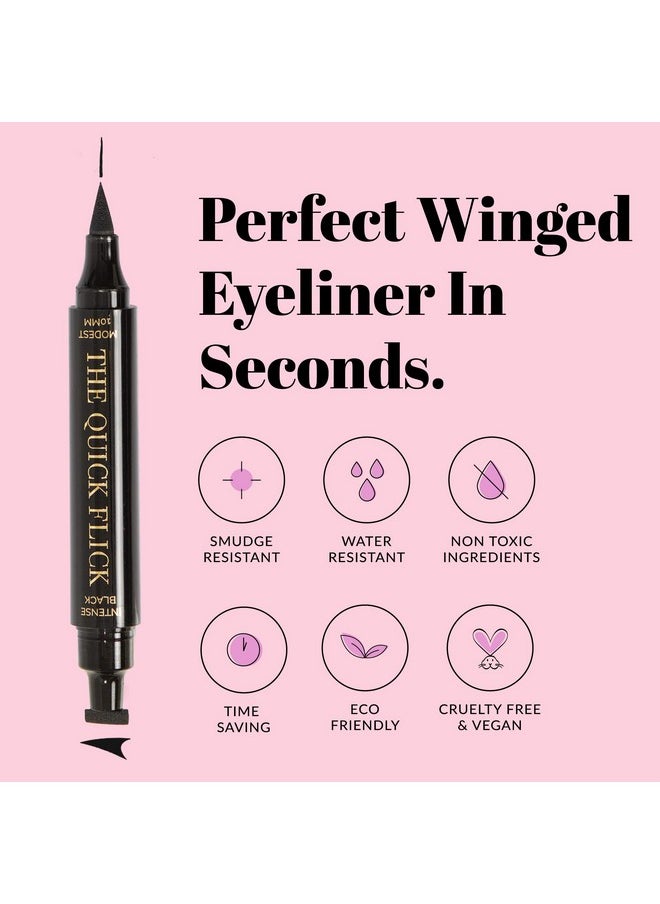 The Quick Flick - Wings Eyeliner Stamp, Felttip Liquid Eyeliner, Waterandsmudgeproof Cat Eyeliner, Intense Black Liquid Pen, Petite 8Mm (3Mm Thickest) Winged Stamp, 2 Pens - Image 1