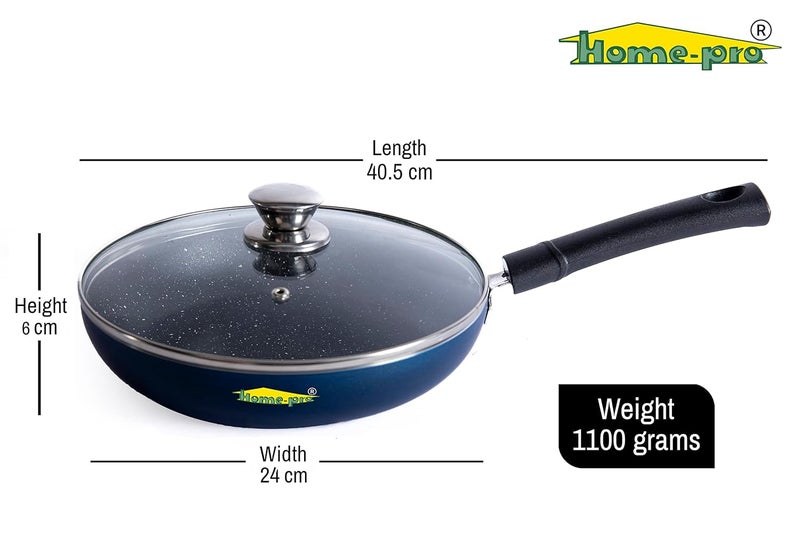 Homepro NonStick Premium Fry Pan with Glass lid 4 Layer Coating 4mm Thick Diameter 24cm PFOA Free and Food Grade Gas Stove and Induction - Image 2