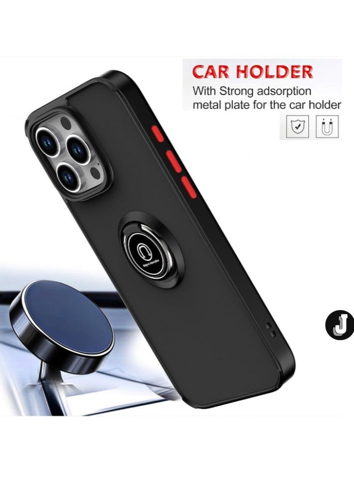 JAJEEK iPhone 16 Pro Max Case Cover – Blue Matte Shockproof Bumper with Metal Ring Holder Kickstand & Car Magnetic Mount - Image 3