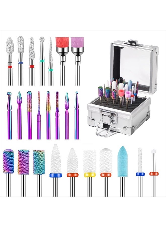 Ankey 25Pcs Nail Drill Bits Set with Portable Nail Drill Bit Holder, 3/32 Inch Nail Drill Bits for Acrylic Nails, Ceramic Diamond Carbide Cuticle Efile Remover Bits for Home Salon Acrylic Gel Nail Polish - Image 1