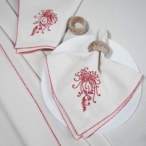 Rustique Linens 100% Cotton Embroidered Cloth Napkins – Set of 6 Large 46 x 46 cm | Soft, Absorbent Dinner Napkins for Dining Table & Kitchen | Milk Blossom - Image 2