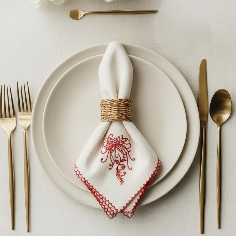 Rustique Linens 100% Cotton Embroidered Cloth Napkins – Set of 6 Large 46 x 46 cm | Soft, Absorbent Dinner Napkins for Dining Table & Kitchen | Milk Blossom - Image 5