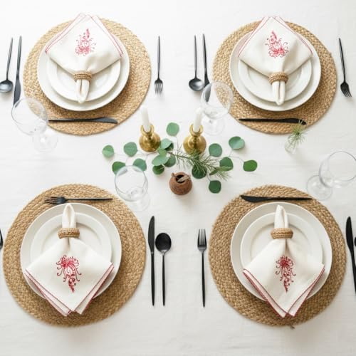 Rustique Linens 100% Cotton Embroidered Cloth Napkins – Set of 6 Large 46 x 46 cm | Soft, Absorbent Dinner Napkins for Dining Table & Kitchen | Milk Blossom - Image 3